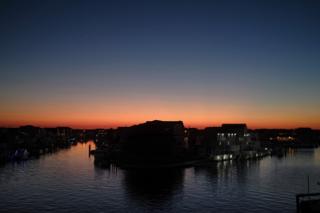 A sunset of blue, orange, and red.