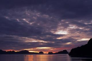 Purple clouds in a fading sunset.
