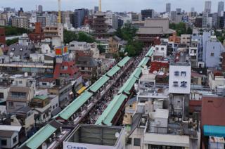 View of the Nakamise Shopping Street from above.
