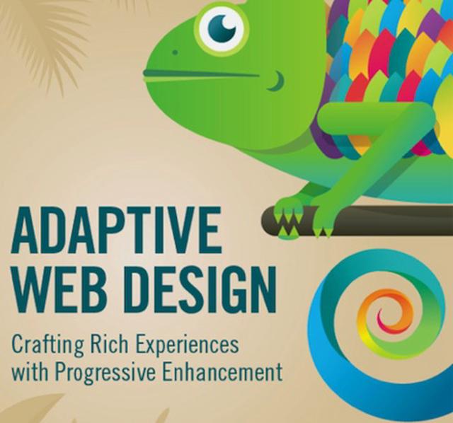 Book cover for Adaptive Web Design with a multicolor, illustrated gecko.