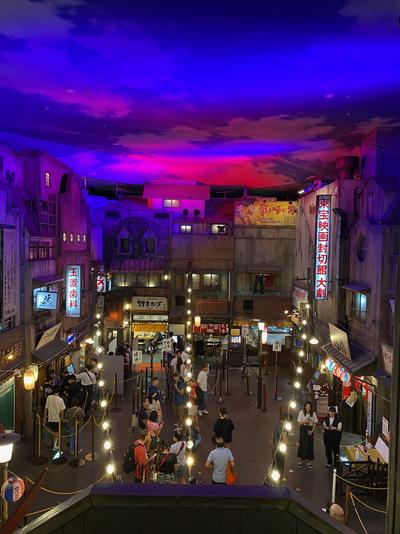 View of the basement of the Shin-Yokohama Ramen Museum, recreating various eras of Japanese ramen shops.